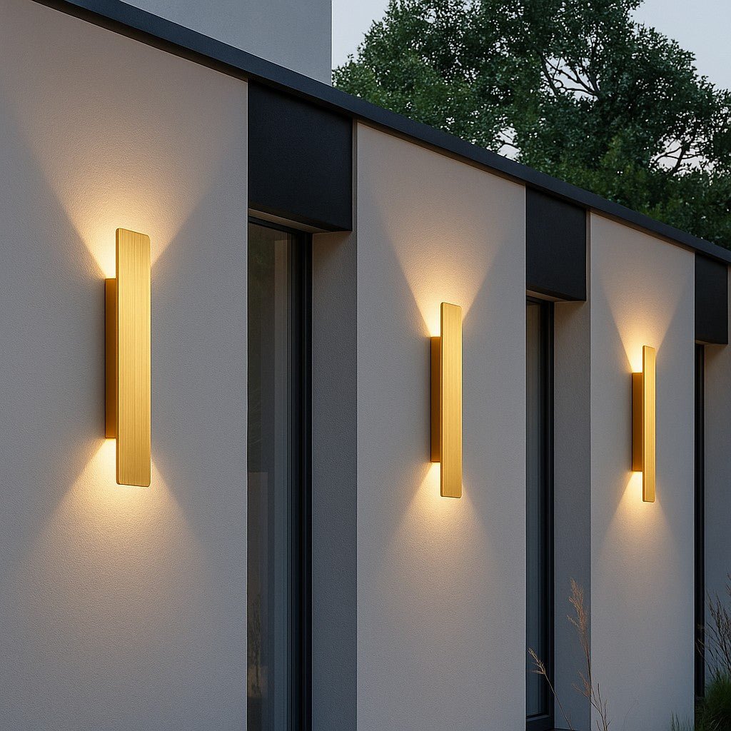 Outdoor Aluminum LED Wall Sconce Gold Finish IP65 Weatherproof Hardwired for Patio Porch Entryway 6W 18W 24W Options 2700K 6500K Lighting