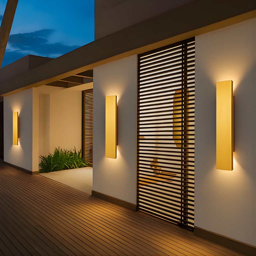 Weatherproof Aluminum Sconce with Dual-Beam LED Lighting for Patios, Entryways & Deck Walls — Gold Metal Exterior Fixture
