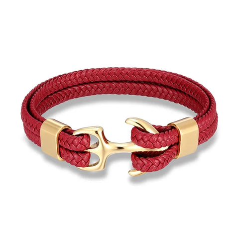 Mens Bracelet, Leather Bracelet with Nautical Anchor, Adjustable Bracelet for Men, Mens Jewelry Gift