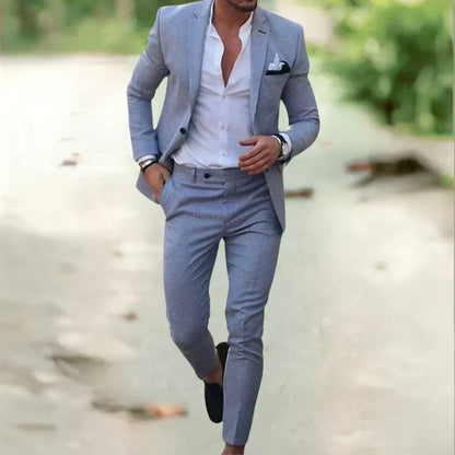 Men's 2-Piece Linen Cotton Suit Set Slim Fit Breathable Single-Breasted Jacket Pants for Summer Weddings Business Casual Outdoor Events