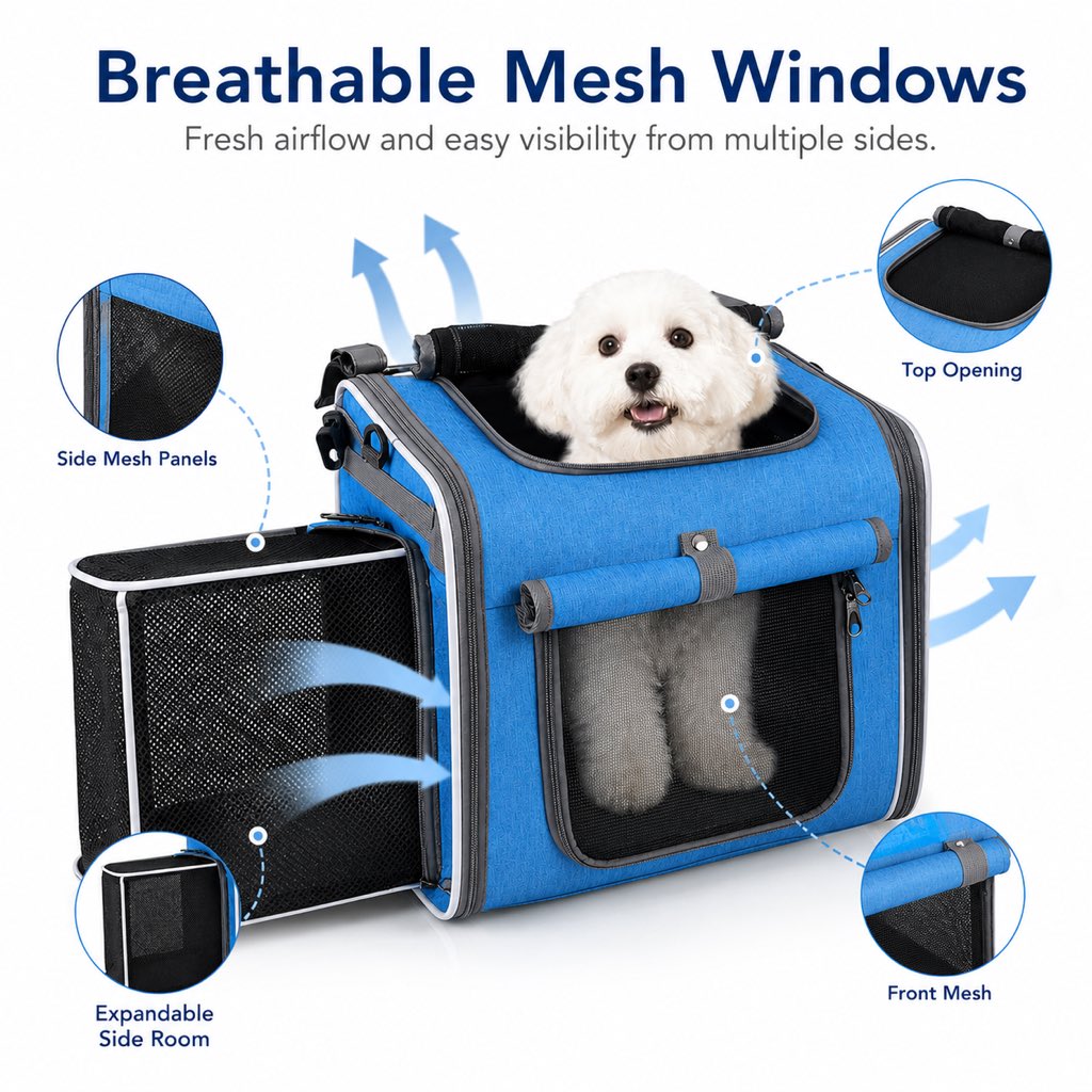 Ortekor 4-in-1 Expandable Bike Pet Carrier Backpack for Cats &Small Dogs - Hands-Free Rides, Car Travel & Vet Trips with Extra Breathing Room