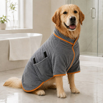 Ortekor Quick-Dry Microfiber Dog Bathrobe – Absorbent Drying Coat for Baths, Rain & Swimming to Help Reduce Wet-Dog Mess