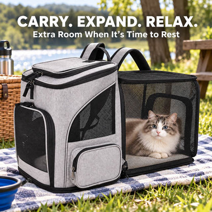 Ortekor Expandable Pet Carrier Backpack for Cats & Small Dogs - Breathable Mesh Travel Backpack with Extra Rest Space for Trips & Vet Visits