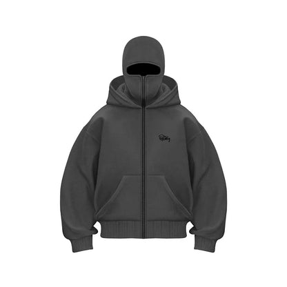 Full-Face Zippered Hoodie for Men – Cold-Weather Sweatshirt with Integrated Ski Mask & Fleece Lining for Winter Sports
