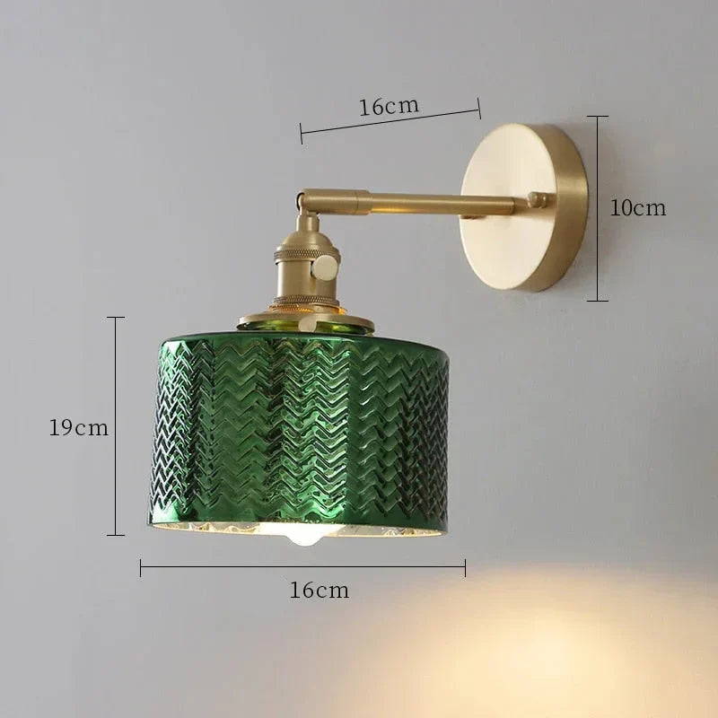 Adjustable Sconce with Glass Shade in Green or Clear for Bedroom Living Room Hallway | Pivoting Arm Indoor Wall Light Fixture E27 Base for M