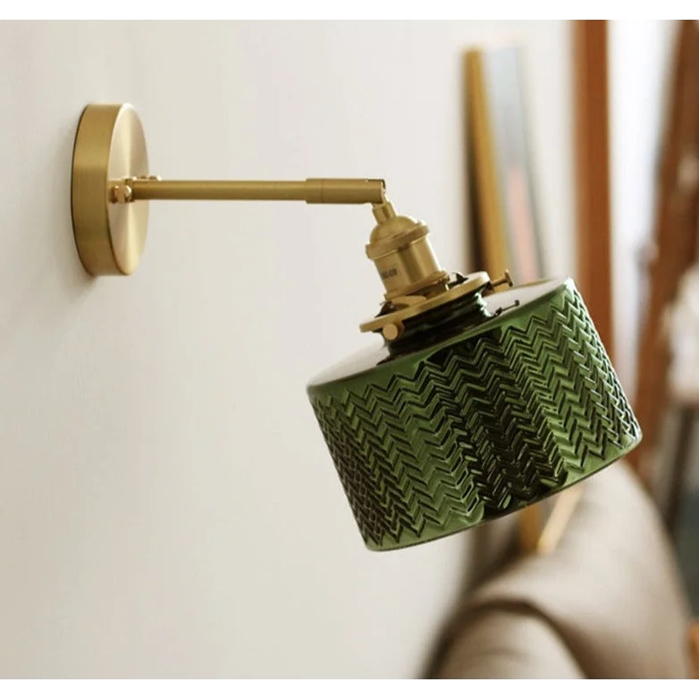 Adjustable Sconce with Glass Shade in Green or Clear for Bedroom Living Room Hallway | Pivoting Arm Indoor Wall Light Fixture E27 Base for M