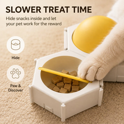Ortekor Modular Cat Puzzle Feeder Toy for Indoor Treat Time - Hexagon Slow Feeder Enrichment Game to Keep Bored Cats Busy