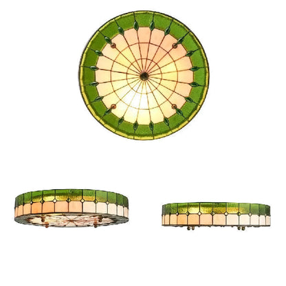 Stained Glass Flush Mount Ceiling Fixture 20 Inch Green Art Deco Multi-Light for Bedroom Living Room Dining Room Kitchen Hallway Low Ceiling
