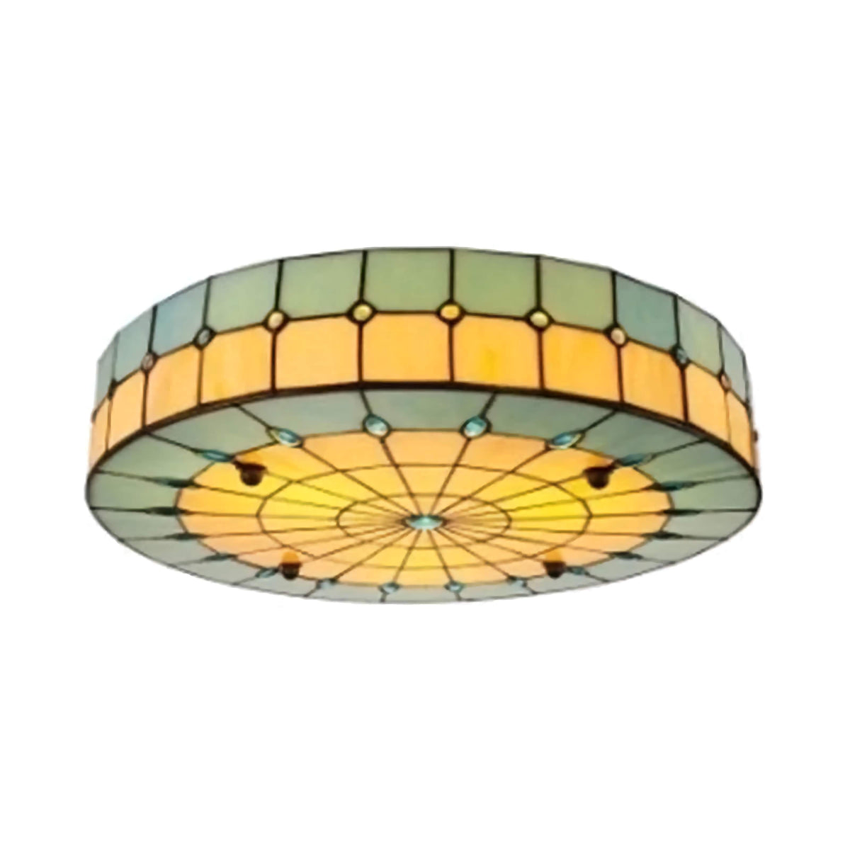 Stained Glass Flush Mount Ceiling Fixture 20 Inch Green Art Deco Multi-Light for Bedroom Living Room Dining Room Kitchen Hallway Low Ceiling