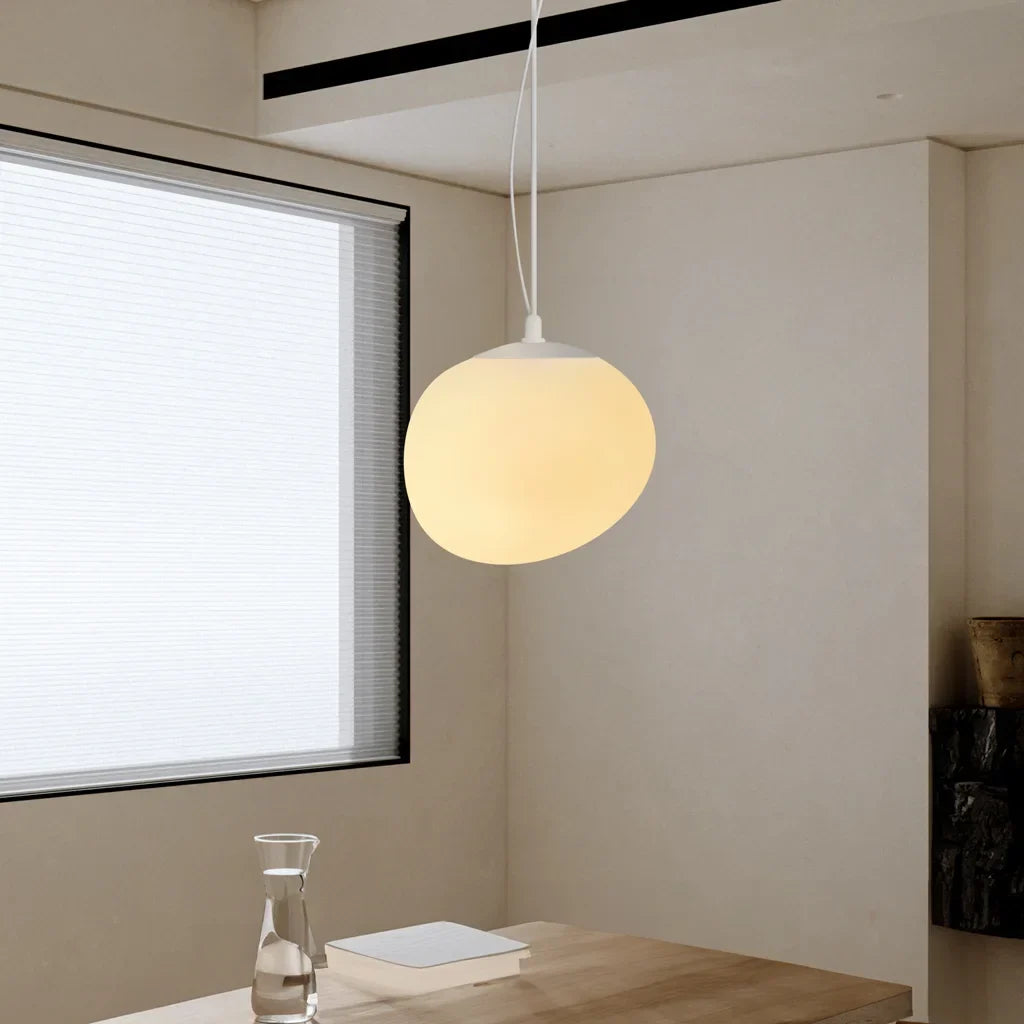 Frosted Glass Overhead Light Fixture Oval Shape White for Kitchen Island Dining Table Bedroom Ceiling Suspended Adjustable Heights Four Size