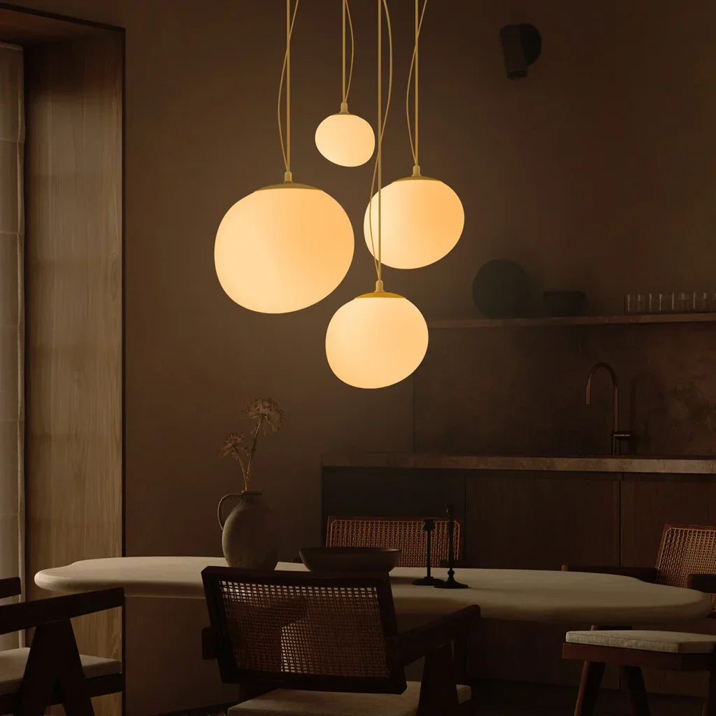 Frosted Glass Overhead Light Fixture Oval Shape White for Kitchen Island Dining Table Bedroom Ceiling Suspended Adjustable Heights Four Size