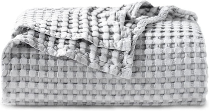 Cozy Haven | Cooling Waffle Queen Blanket with Lightweight Cotton & Bamboo | Soft Summer Throw for Hot Sleepers