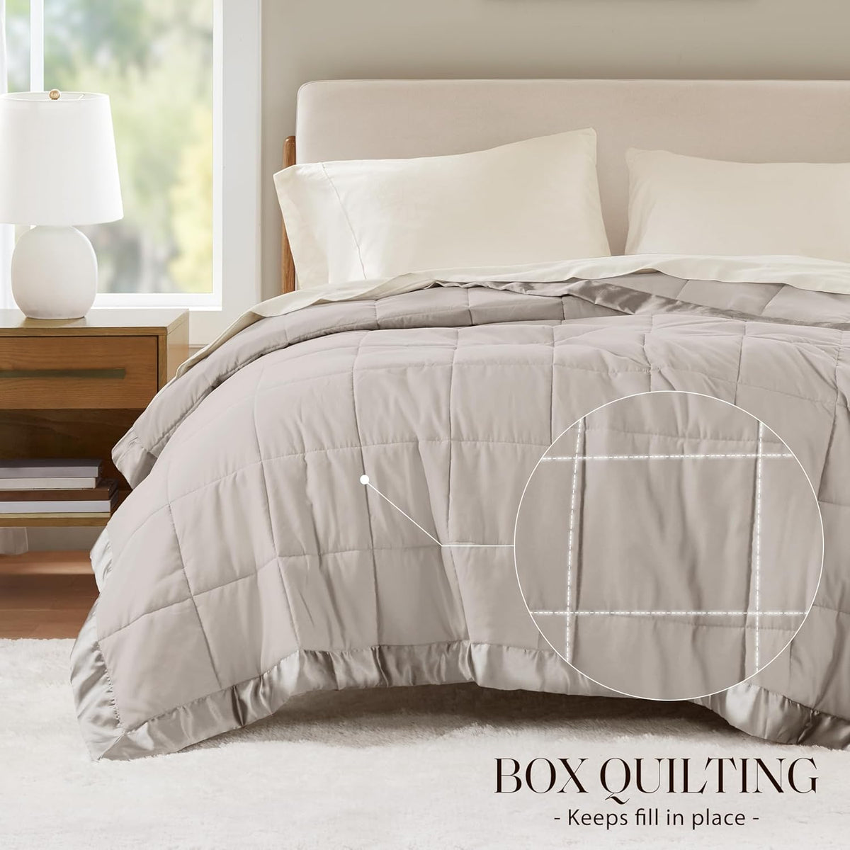 Windom Collection | Down Alternative Blanket with Moisture-Wicking Treatment | Lightweight & Soft Bed Cover for All Seasons, Satin Trim
