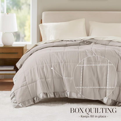Windom Collection | Down Alternative Blanket with Moisture-Wicking Treatment | Lightweight & Soft Bed Cover for All Seasons, Satin Trim