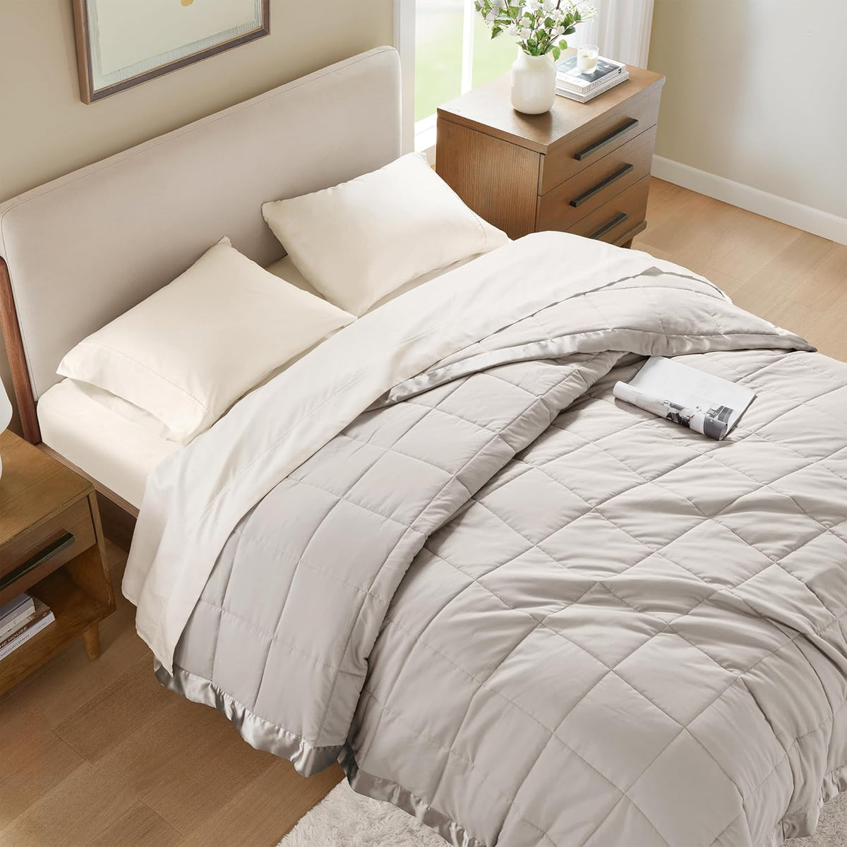 Windom Collection | Down Alternative Blanket with Moisture-Wicking Treatment | Lightweight & Soft Bed Cover for All Seasons, Satin Trim