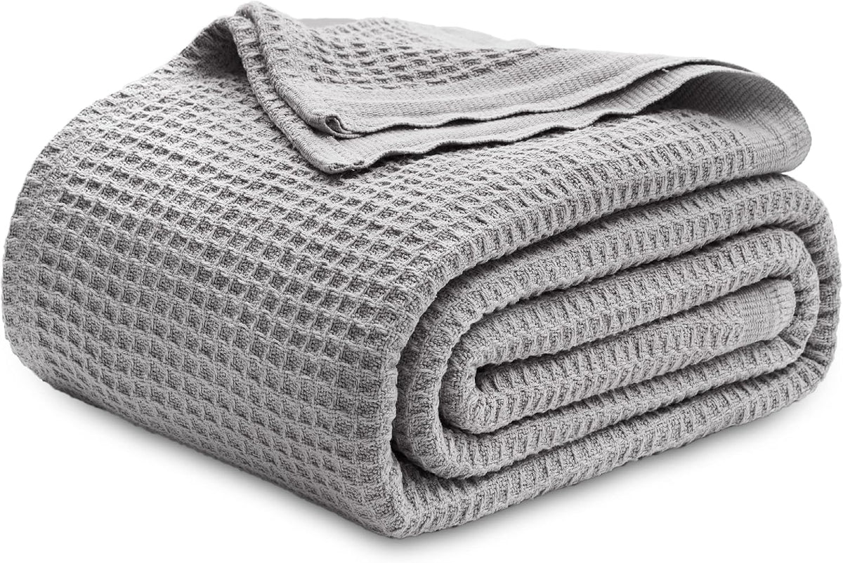 Pure Cotton Thermal Blanket – Queen 90×90 in – Textured Weave Layer for All Seasons – Lightweight & Breathable Throw for Bed or Sofa