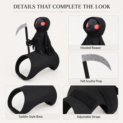 Ortekor Grim Reaper Rider Pet Costume – Adjustable 3D Halloween Outfit for Trick-or-Treat, Parties & Photos