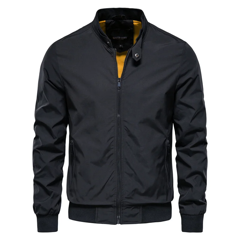 Lightweight Bomber Jacket for Men – Summer Sport Coat with Ribbed Collar & Glossy Finish for Casual Everyday Wear