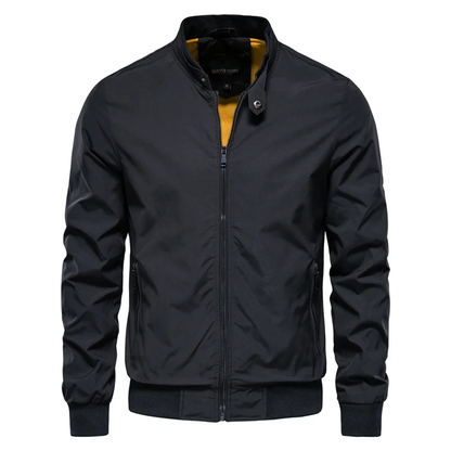 Lightweight Bomber Jacket for Men – Summer Sport Coat with Ribbed Collar & Glossy Finish for Casual Everyday Wear