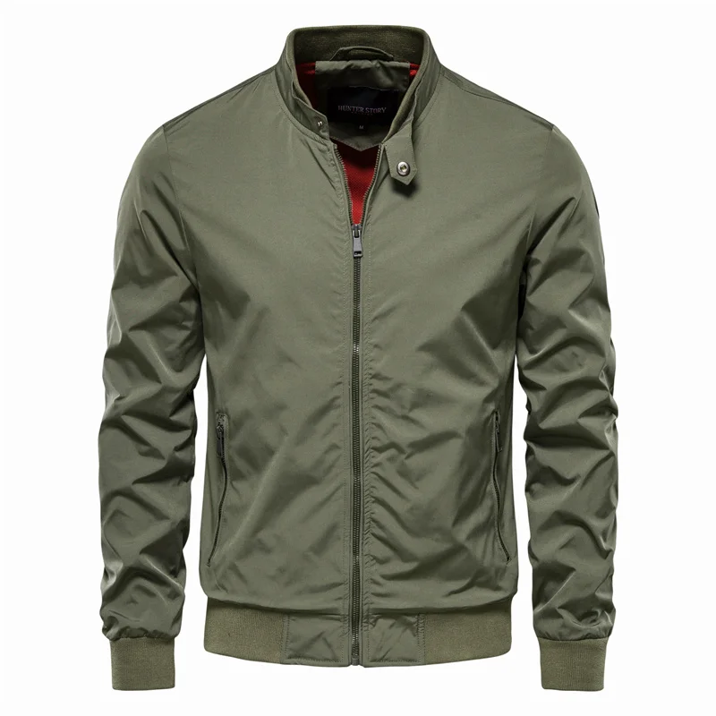 Lightweight Bomber Jacket for Men – Summer Sport Coat with Ribbed Collar & Glossy Finish for Casual Everyday Wear