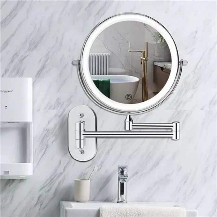 LED Lighted Bathroom Mirror 8 Inch with Magnification Touch Control USB Rechargeable Wall Mount Vanity Mirror for Makeup Application Skincar