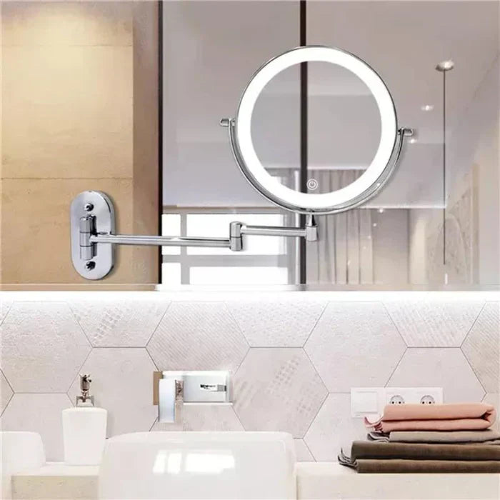 LED Lighted Bathroom Mirror 8 Inch with Magnification Touch Control USB Rechargeable Wall Mount Vanity Mirror for Makeup Application Skincar