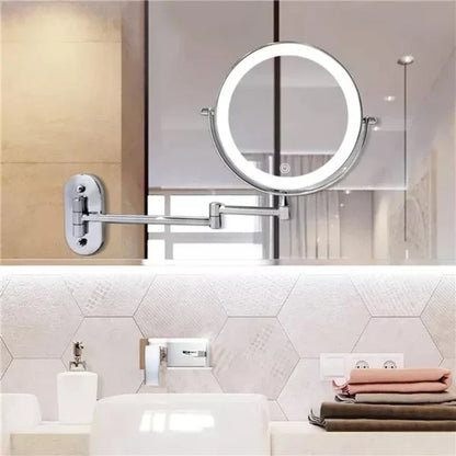 LED Lighted Bathroom Mirror 8 Inch with Magnification Touch Control USB Rechargeable Wall Mount Vanity Mirror for Makeup Application Skincar