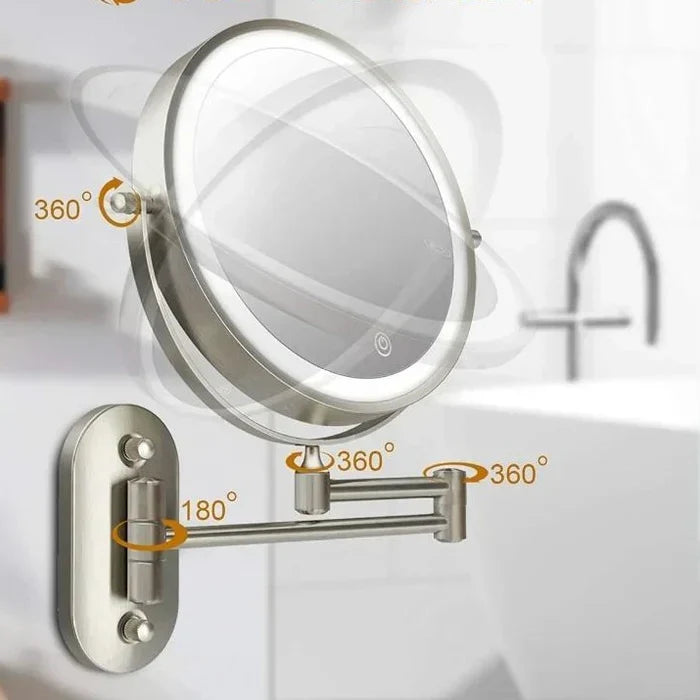 LED Lighted Bathroom Mirror 8 Inch with Magnification Touch Control USB Rechargeable Wall Mount Vanity Mirror for Makeup Application Skincar