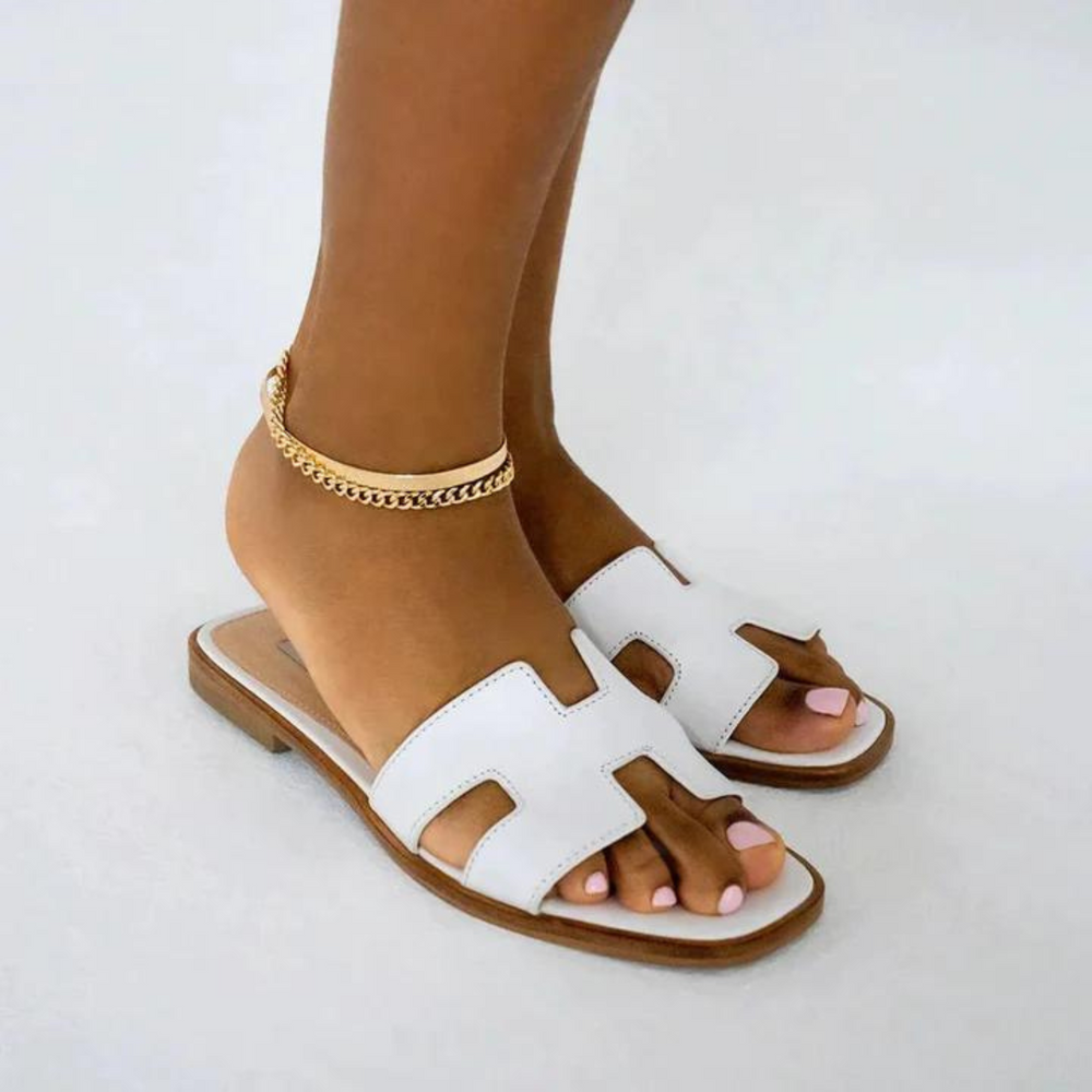 Women's Slip-On Sandals Flat Synthetic Leather Slide Slippers White Black Brown Pink Gold for Summer Beach Casual Everyday