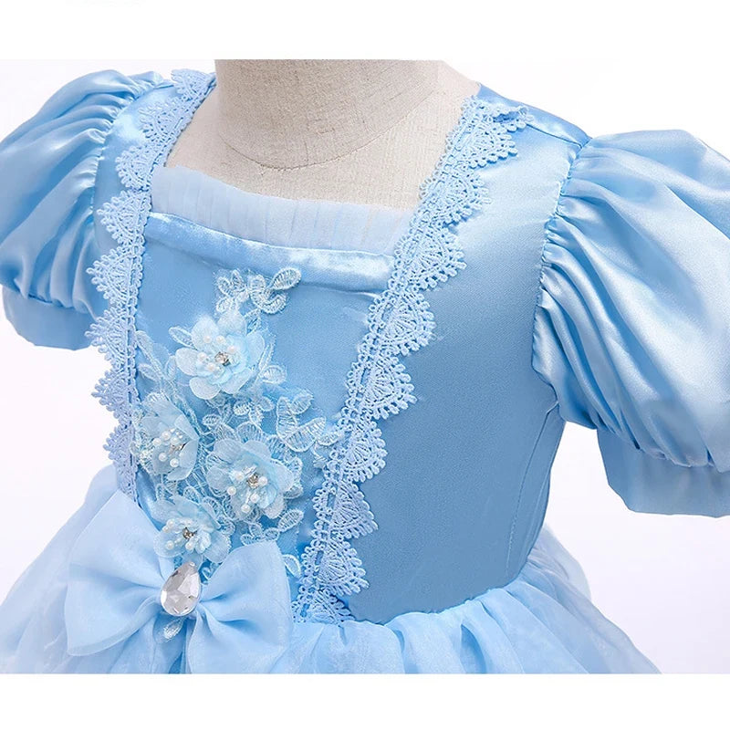 Enchanting Princess Dress | Girls' Lace Party Gown with Puff Sleeves | Perfect for Halloween and Special Events