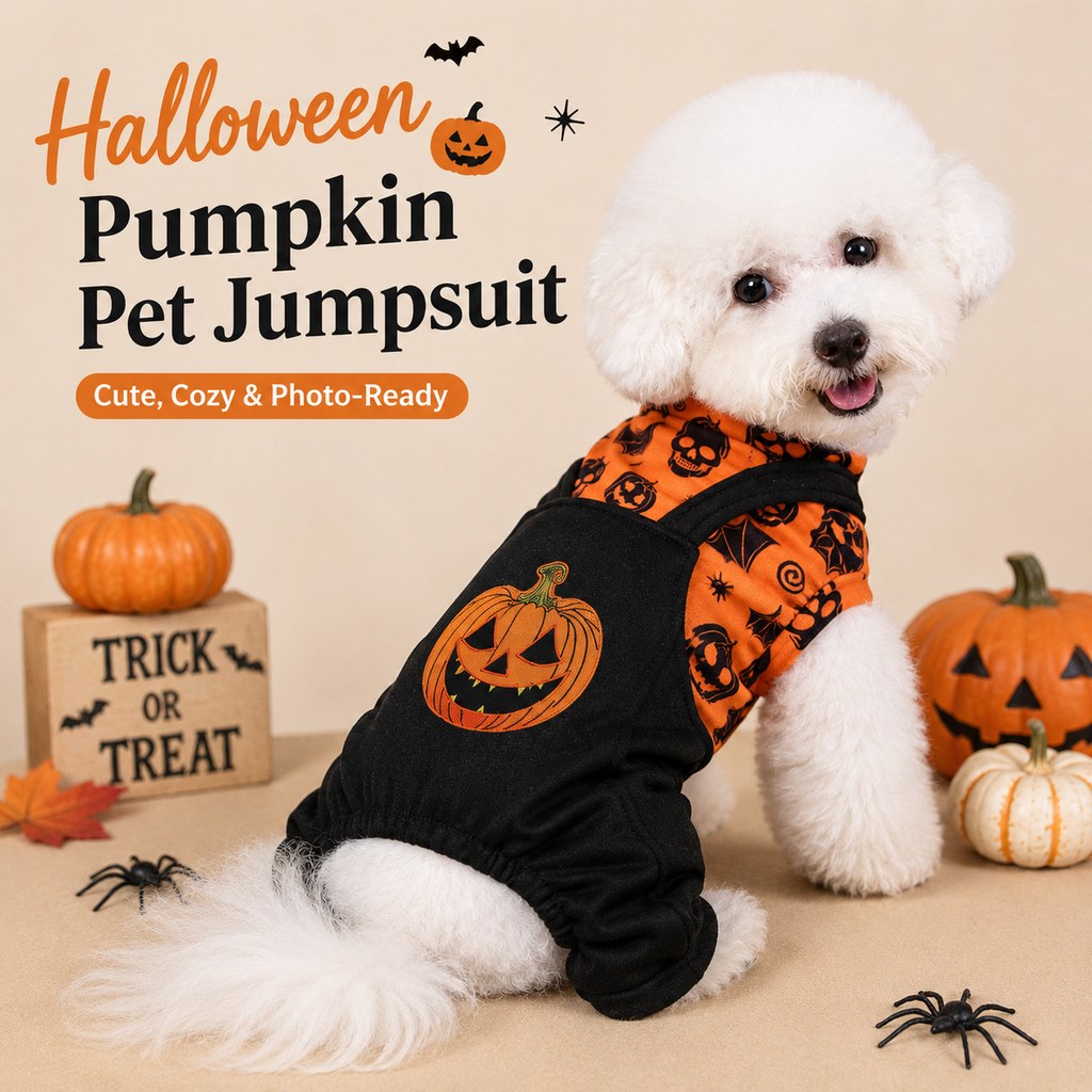 Ortekor Halloween Dog Jumpsuit for Parties & Photos - Soft Pumpkin Pet Costume