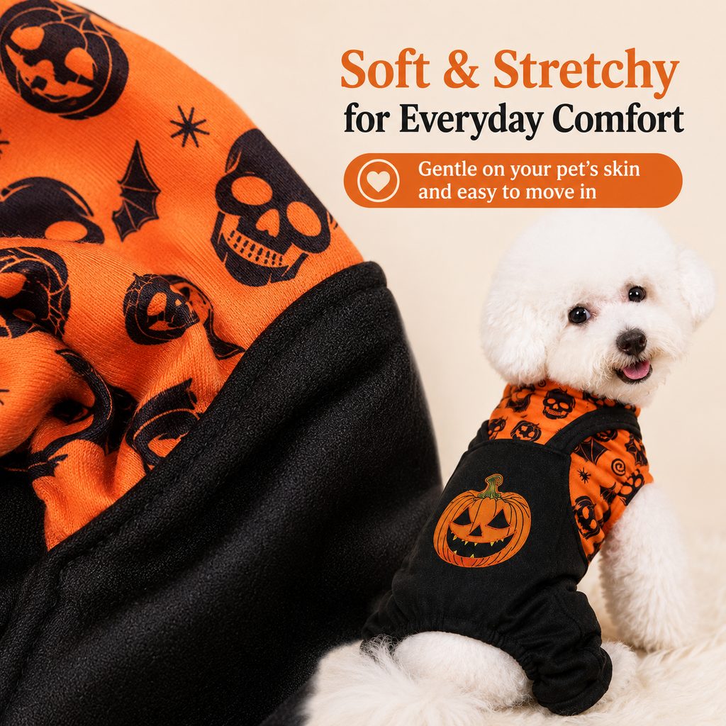 Ortekor Halloween Dog Jumpsuit for Parties & Photos - Soft Pumpkin Pet Costume