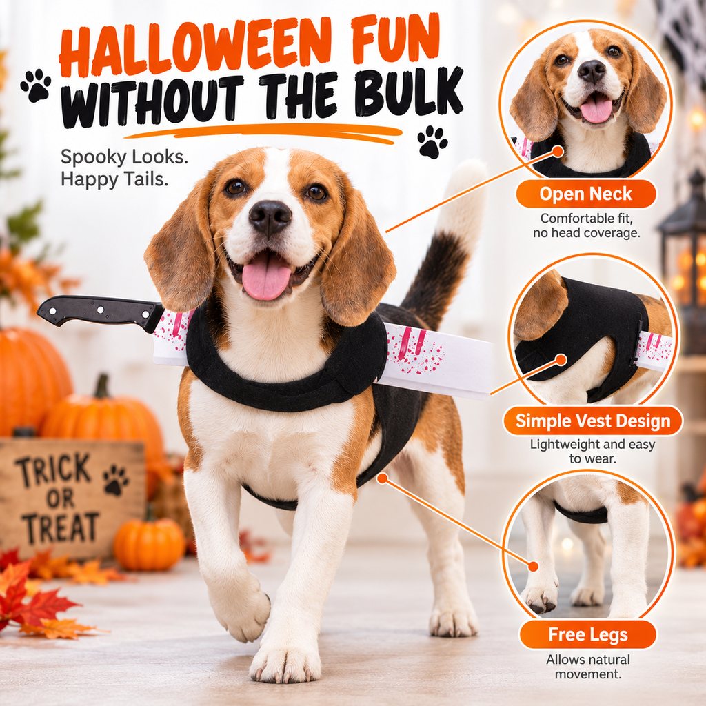 Ortekor Halloween Horror Prop Dog Costume Harness - Easy-On Funny Outfit for Trick-or-Treat, Parties & Photos | 6 Styles