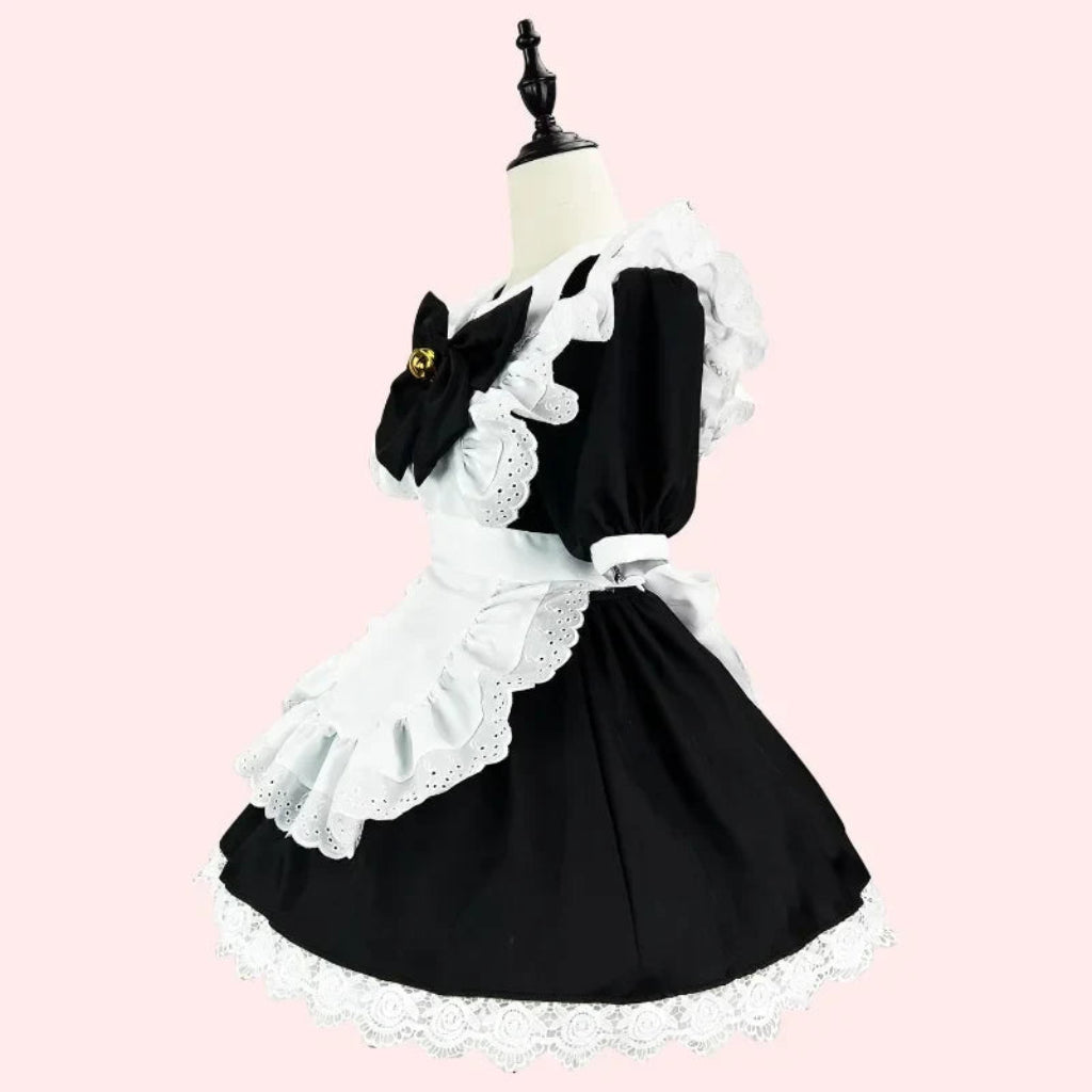 Elegant Gothic Maid Costume Set with Ruffled Dress & Apron for Halloween