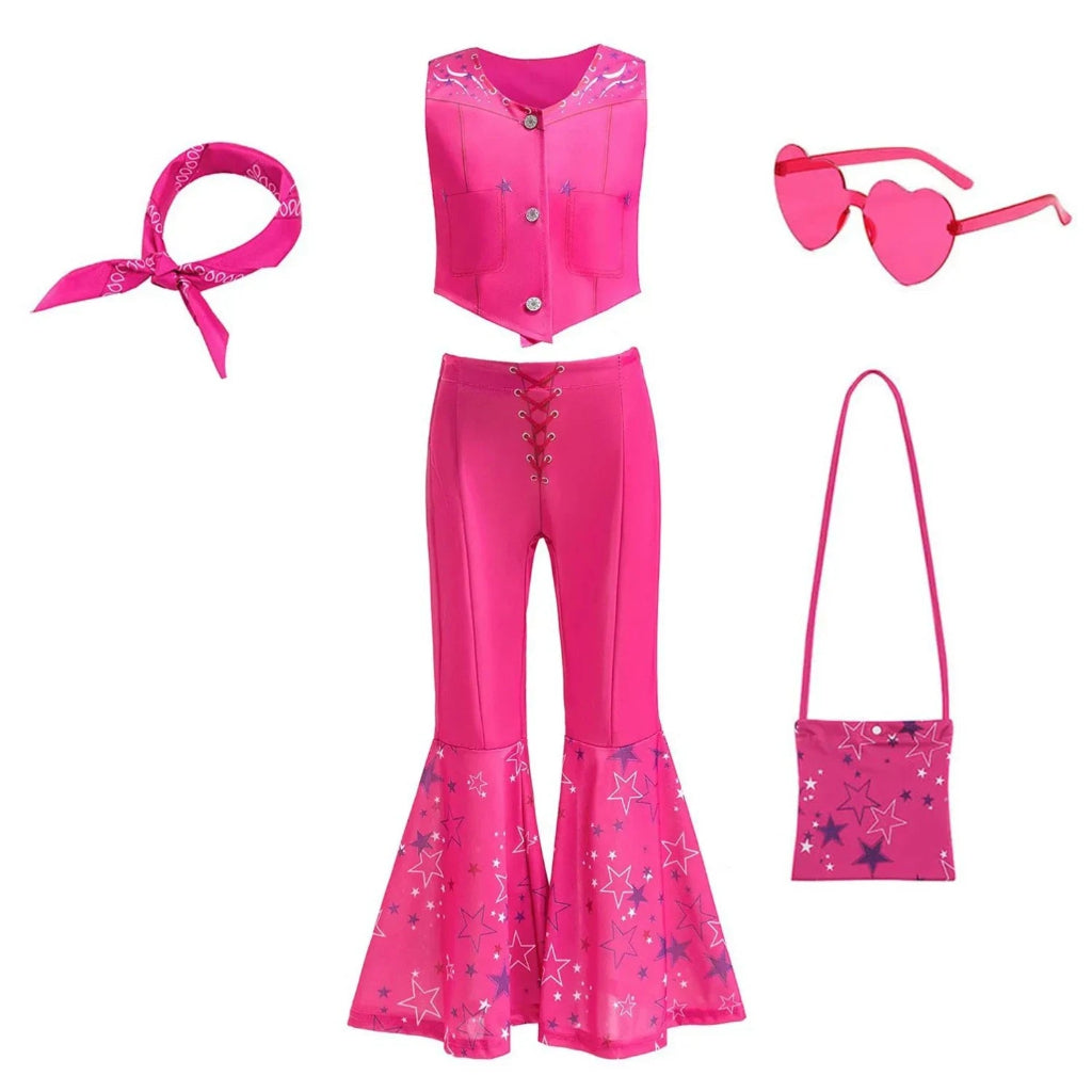Disco Party Set | Girls' Flared Pants Costume with Stylish Top | Fun Outfit for Halloween and Themed Events