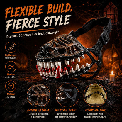 Ortekor Halloween Monster Dog Muzzle Costume - Adjustable Open-Nose Fang Mask for Parties, Photos & Spooky Walks