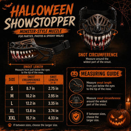 Ortekor Halloween Monster Dog Muzzle Costume - Adjustable Open-Nose Fang Mask for Parties, Photos & Spooky Walks