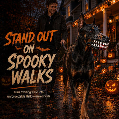 Ortekor Halloween Monster Dog Muzzle Costume - Adjustable Open-Nose Fang Mask for Parties, Photos & Spooky Walks