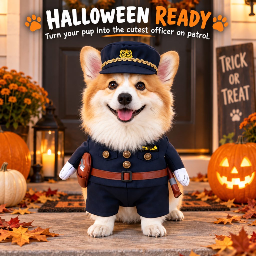 Halloween Police Officer Dog Costume with Hat – Funny Pet Cop Uniform for Trick-or-Treating, Parties & Photo Moments