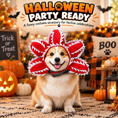 Halloween Venus Flytrap Pet Headpiece - Funny Red Monster Flower Dog Costume Accessory for Halloween Parties, Pet Photos & Holiday Dress-Up