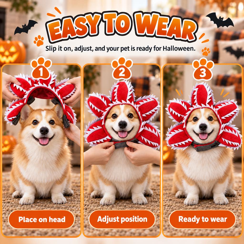 Halloween Venus Flytrap Pet Headpiece - Funny Red Monster Flower Dog Costume Accessory for Halloween Parties, Pet Photos & Holiday Dress-Up