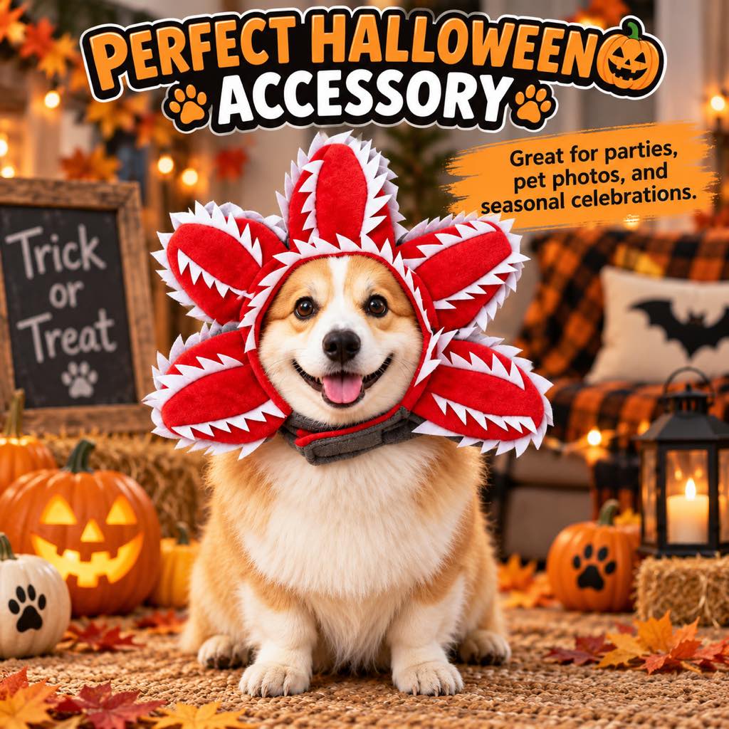 Halloween Venus Flytrap Pet Headpiece - Funny Red Monster Flower Dog Costume Accessory for Halloween Parties, Pet Photos & Holiday Dress-Up