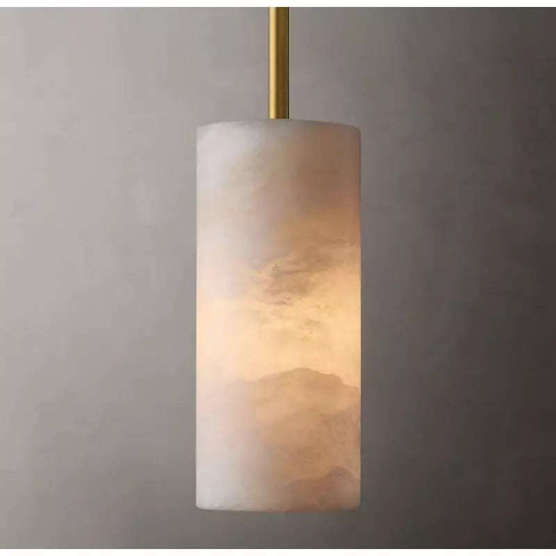 Alabaster Cylinder Pendant Light 9-14 in Natural Stone Single Bulb E26 Hardwire for Kitchen Island Dining Room Bedroom Hallway