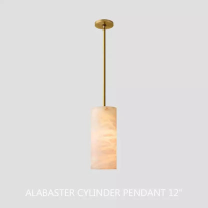 Alabaster Cylinder Pendant Light 9-14 in Natural Stone Single Bulb E26 Hardwire for Kitchen Island Dining Room Bedroom Hallway