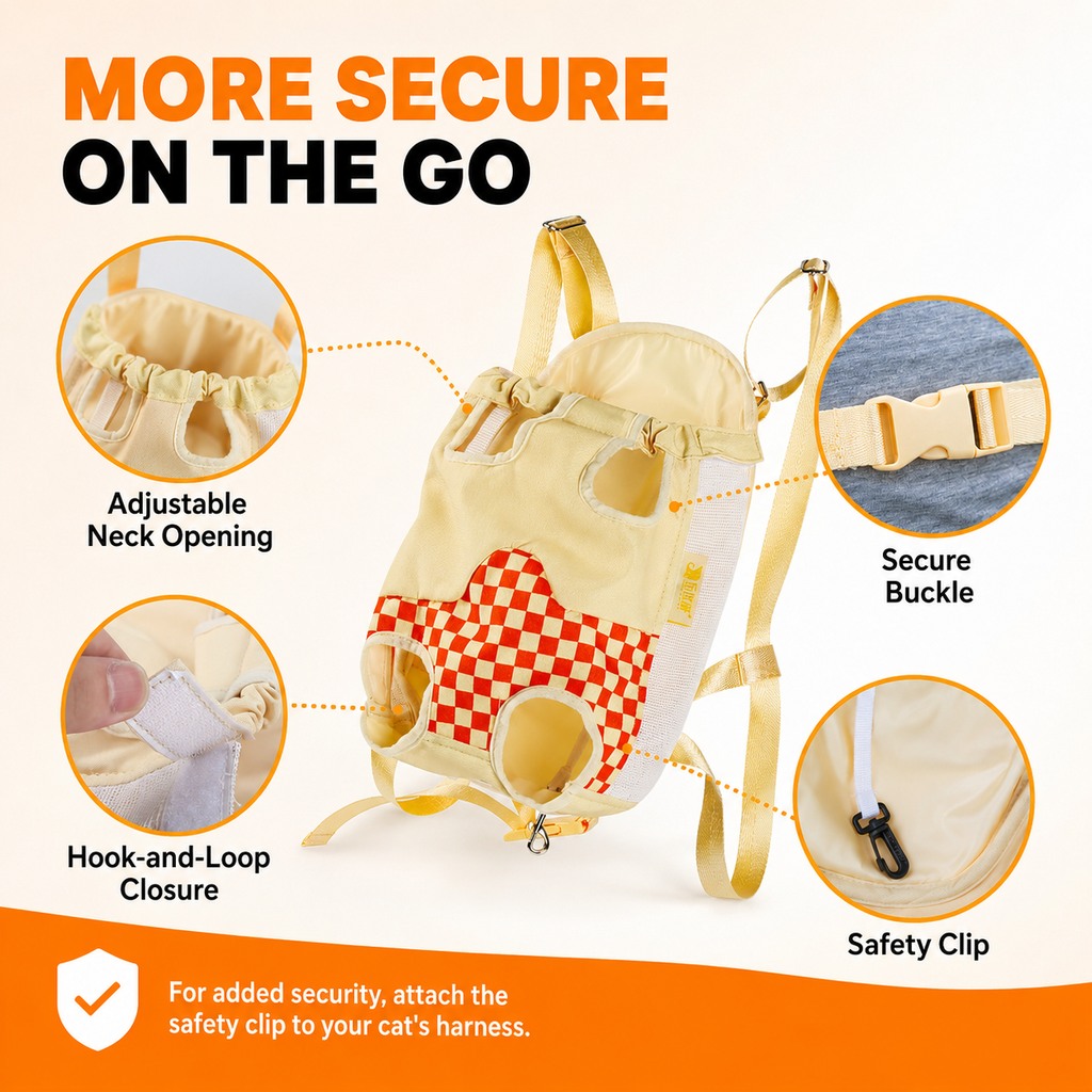 Ortekor Hands-Free Cat Carrier Backpack for Walks & Vet Visits - Breathable Front & Back Travel Bag