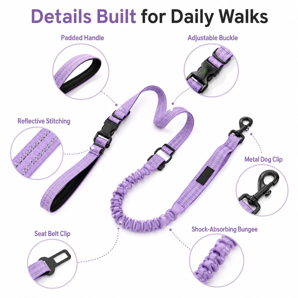 Ortekor Hands-Free Shock-Absorbing Dog Leash for Running, Walking & Car Travel - Bungee Leash Helps Reduce Pulling