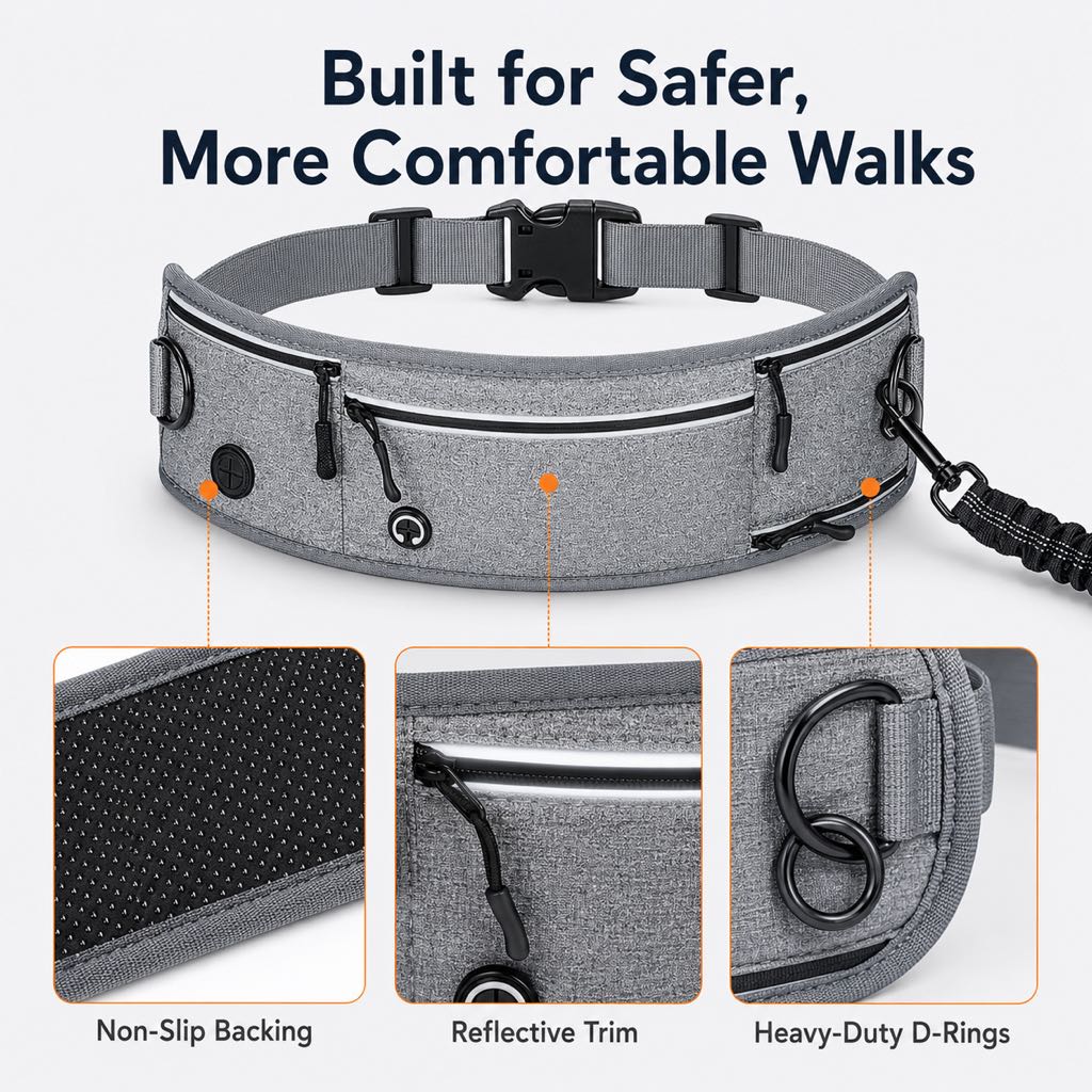 Ortekor Hands-Free Dog Running Leash Waist Belt – Shock Absorbing & Reflective, Perfect for Jogging, Hiking & Outdoor Walks with Your Dog