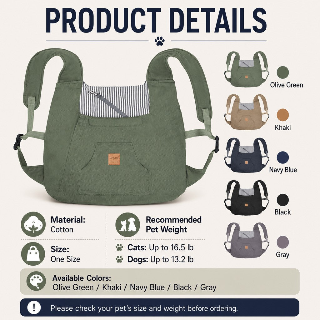 Ortekor Hands-Free Front Pet Carrier for Small Dogs & Cats - Comfortable Carry for Walking, Shopping & Travel