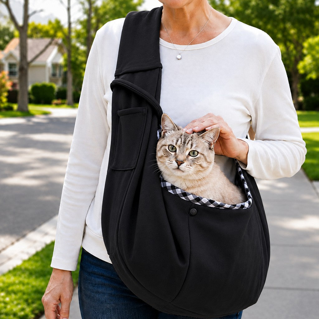 Ortekor Hands-Free Pet Sling Carrier for Small Dogs & Cats - Wide Strap Shoulder Bag for Walks, Errands & Vet Visits