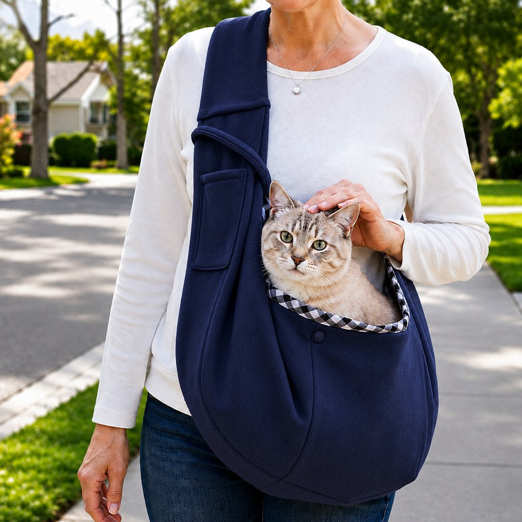 Ortekor Hands-Free Pet Sling Carrier for Small Dogs & Cats - Wide Strap Shoulder Bag for Walks, Errands & Vet Visits